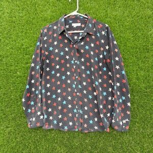 EQUIPMENT Femme Star Print Soft Silk Button Up Shirt Womens Med Black Red Blue